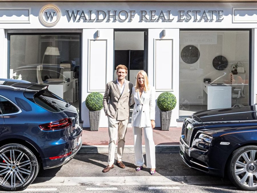 Aleksandra and Don Waldhof in front of the Waldhof Real Estate agency, 14 Avenue de France, Roquebrune-Cap-Martin