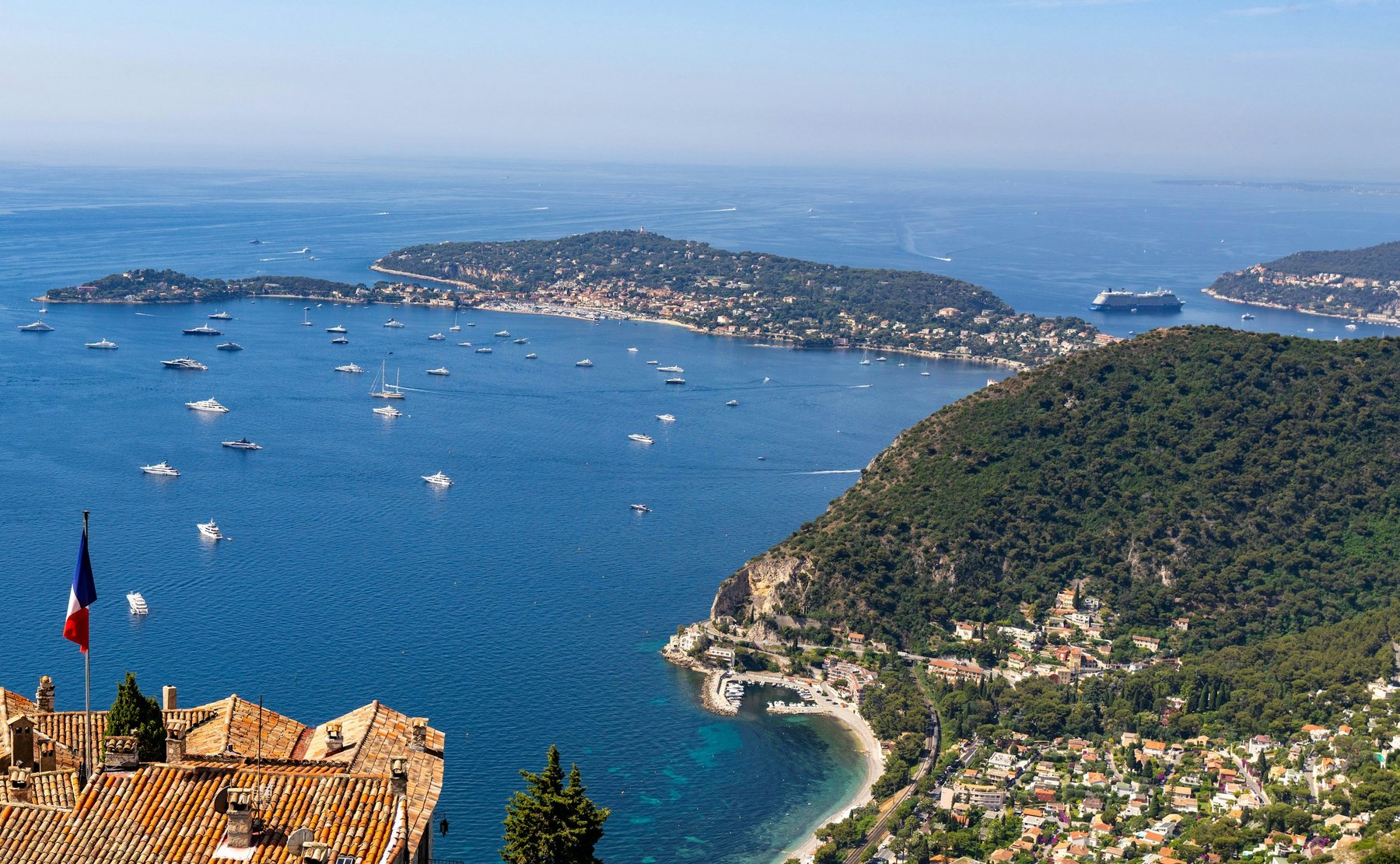 View from the village of Èze over the Mediterranean, its yachts and Cap Ferrat